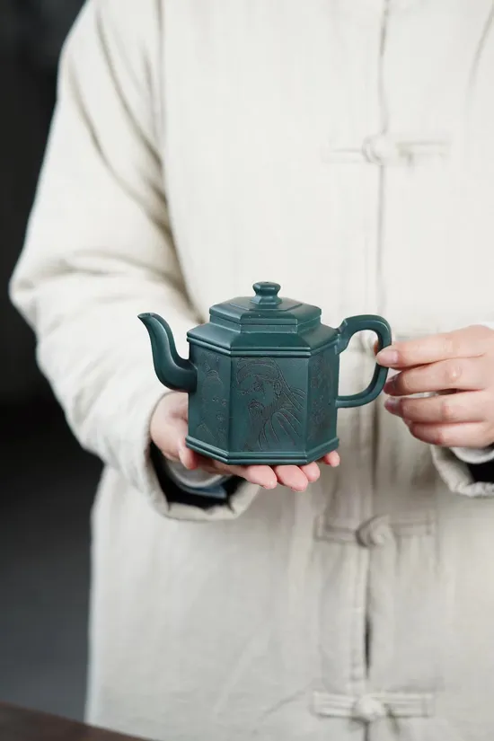 Zisha Teapots: Hexagonal Elegance | old green clay 4