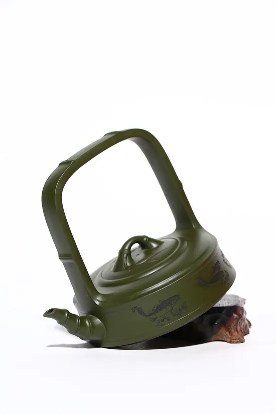 Zisha Teapots: Bamboo Joint Handle | Min Guo green clay 6