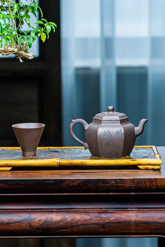Zisha Teapots: Six-Sided Palace Lantern | old purple clay 3