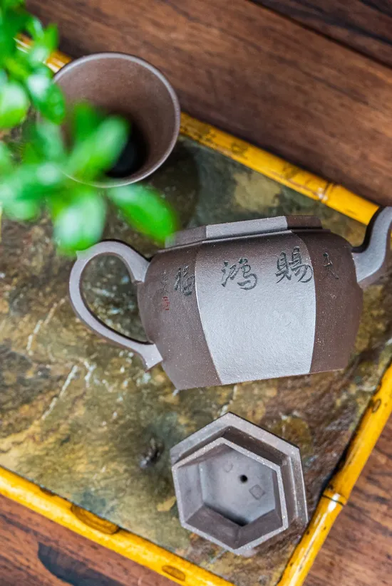 Zisha Teapots: Six-Sided Palace Lantern | old purple clay 4