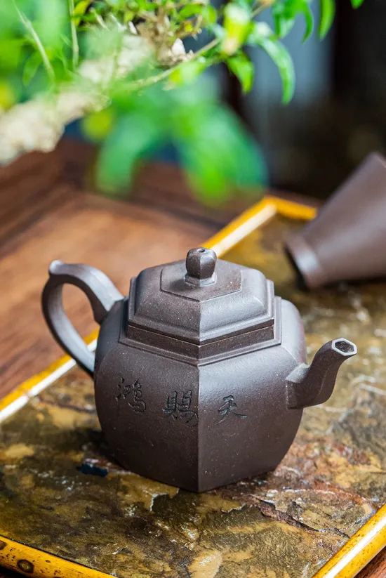 Zisha Teapots: Six-Sided Palace Lantern | old purple clay 5