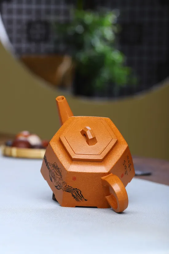Zisha Teapots: Six-Sided Bright Mirror | crab yellow duan clay 8