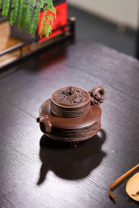 Zisha Teapots: Tri-footed Dragon and Phoenix Auspiciousness | Jingzhou purple clay 5