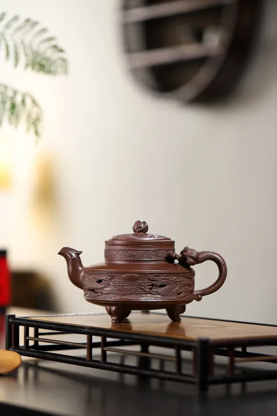 Zisha Teapots: Tri-footed Dragon and Phoenix Auspiciousness | Jingzhou purple clay 7