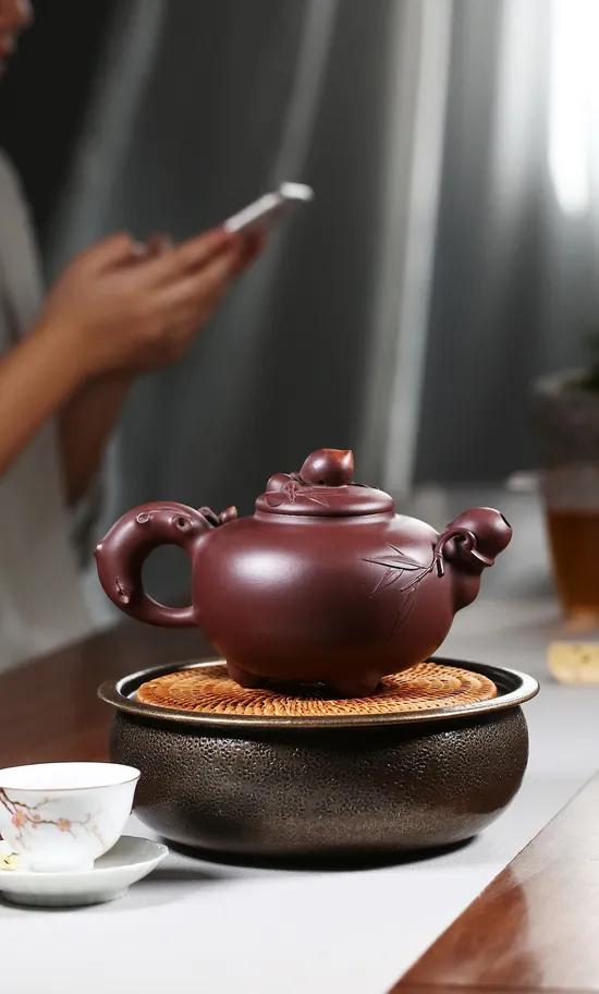 Zisha Teapots: Longevity Peach | purple eggplant clay 1