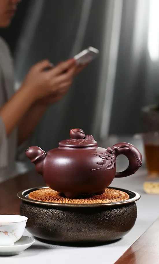 Zisha Teapots: Longevity Peach | purple eggplant clay 4