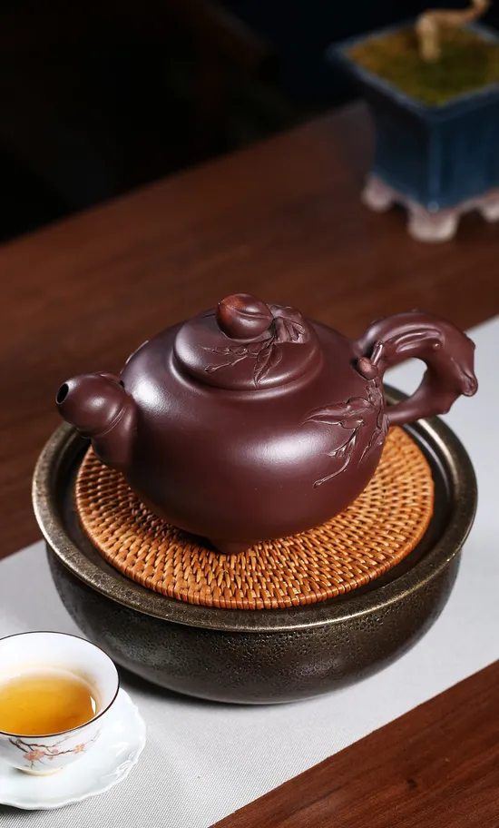 Zisha Teapots: Longevity Peach | purple eggplant clay 6