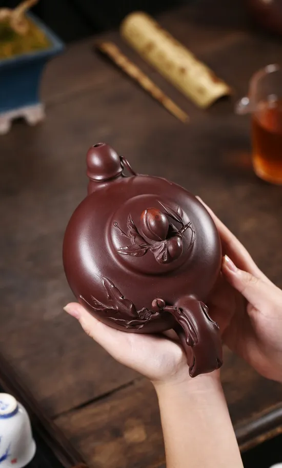 Zisha Teapots: Longevity Peach | purple eggplant clay 8