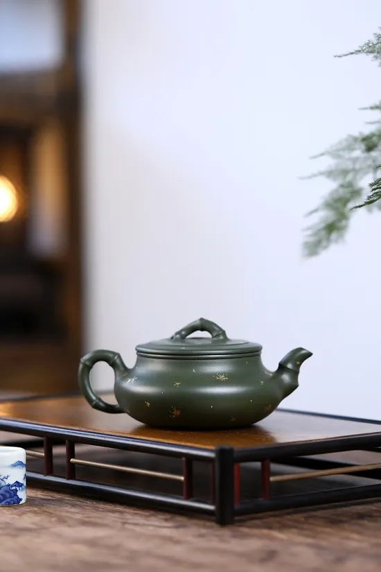 Zisha Teapots: Jiang Yaping | Bamboo Flat | Republic Green Clay 5