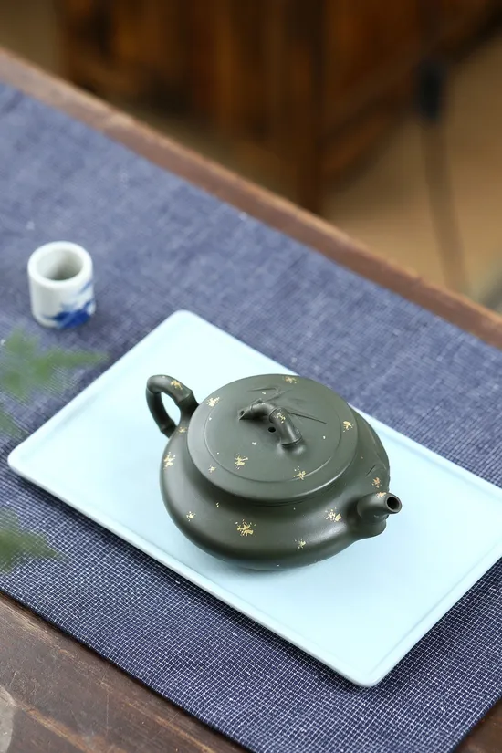 Zisha Teapots: Jiang Yaping | Bamboo Flat | Republic Green Clay 6