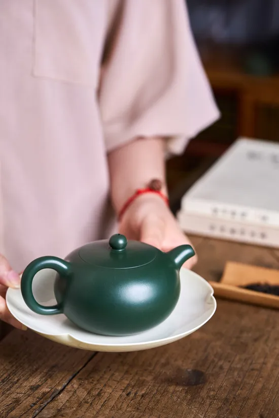 Zisha Teapots: Half Moon | original mine green clay 1
