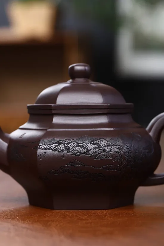 Zisha Teapots: aged purple clay | Six-Sided Smiling Cherry 2