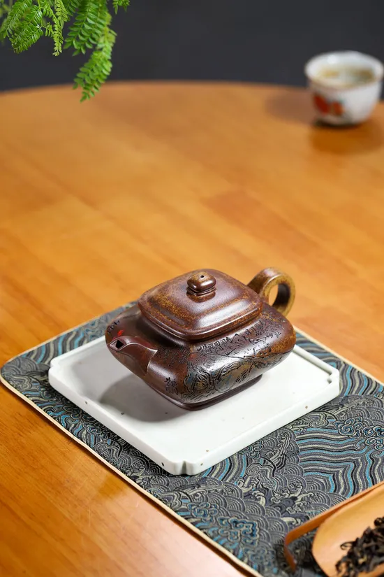 Zisha Teapots: Square and Flat Pot | premium golden sand clay 4