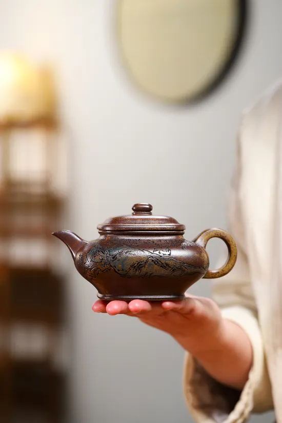 Zisha Teapots: Square and Flat Pot | premium golden sand clay 9