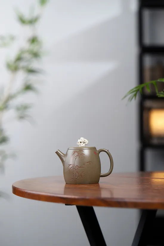 Zisha Teapots: Taihu Stone Bamboo | crab shell green clay 5
