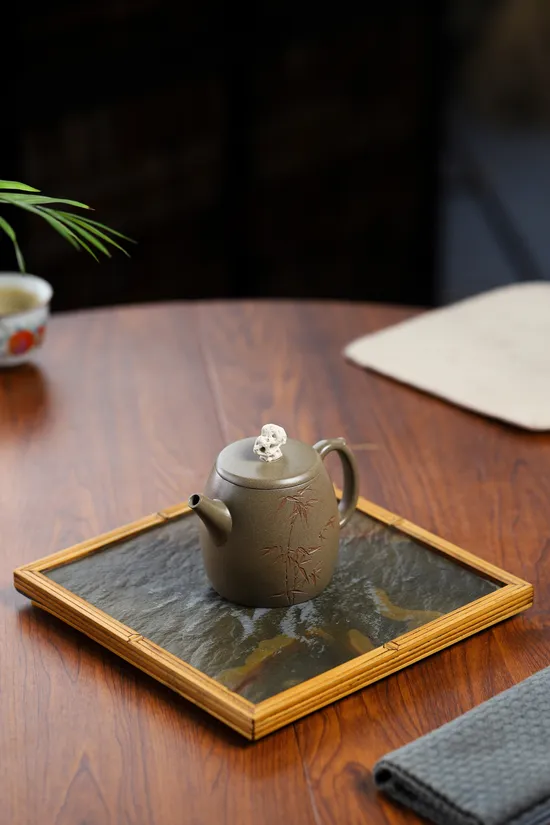 Zisha Teapots: Taihu Stone Bamboo | crab shell green clay 6