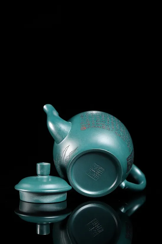 Zisha Teapots: Palace Lantern | Snowflake Green Clay 6