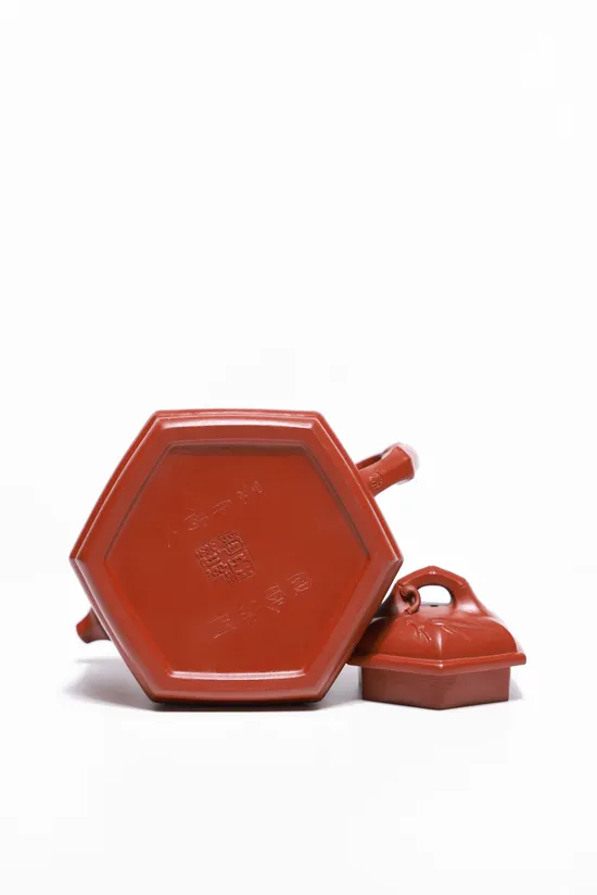 Zisha Teapots: Six-Sided Bamboo Tripod | Da Hongpao clay 1