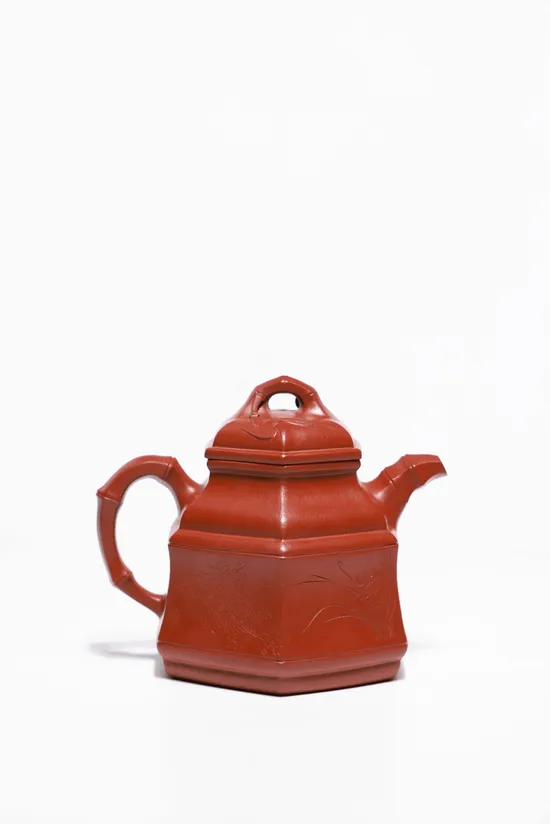Zisha Teapots: Six-Sided Bamboo Tripod | Da Hongpao clay 3