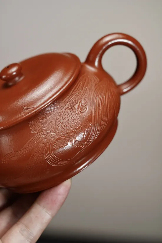 Handcrafted Yixing Clay Teapot - 230cc, Golden Fish Engraving, Premium Quality 4