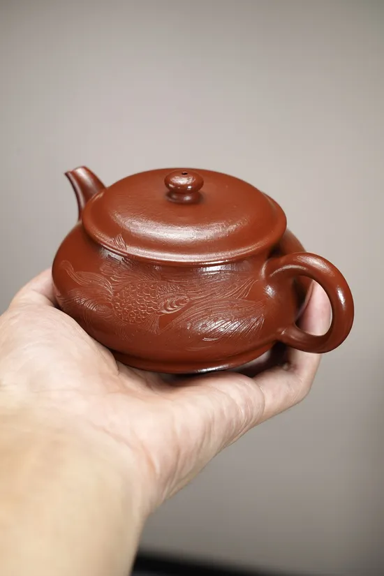 Handcrafted Yixing Clay Teapot - 230cc, Golden Fish Engraving, Premium Quality 7