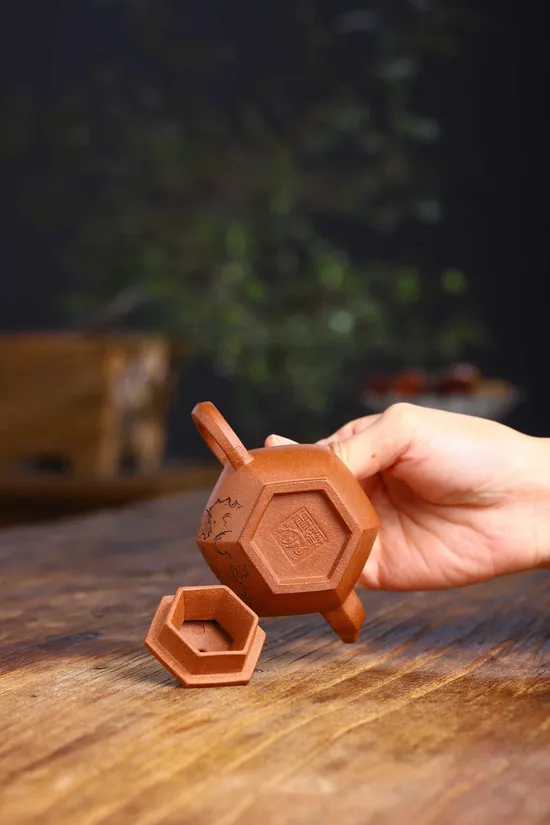 Zisha Teapots: Six-Sided Palace Lantern | peach blossom clay 3