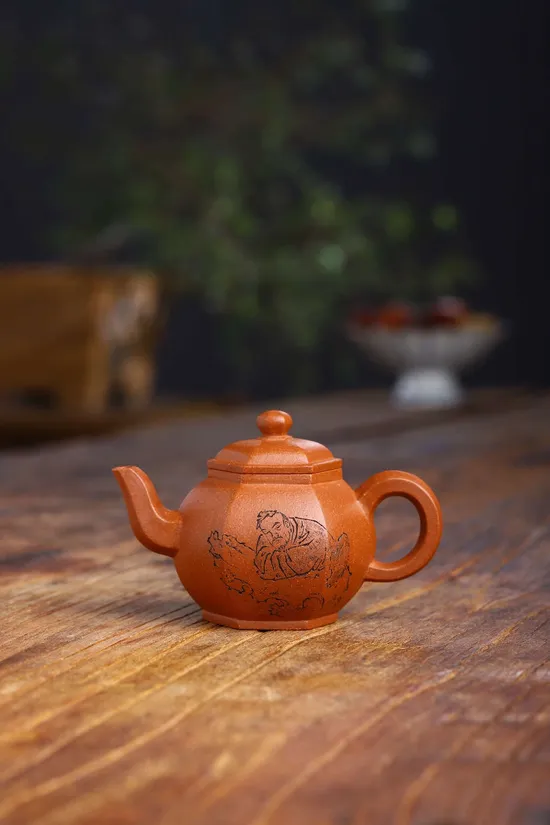 Zisha Teapots: Six-Sided Palace Lantern | peach blossom clay 6