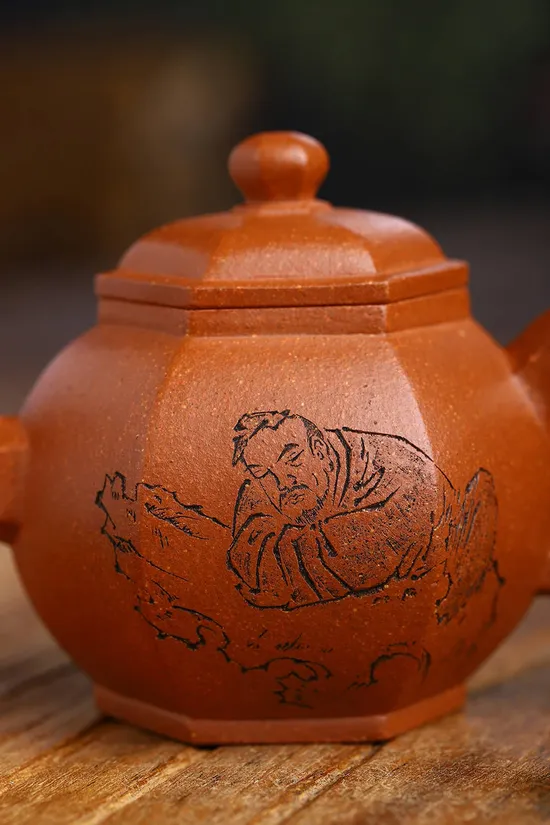Zisha Teapots: Six-Sided Palace Lantern | peach blossom clay 7