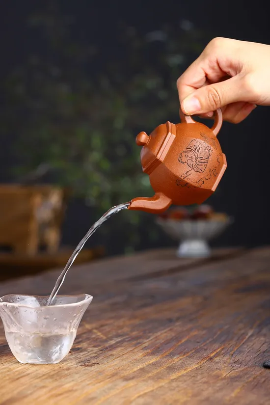 Zisha Teapots: Six-Sided Palace Lantern | peach blossom clay 8