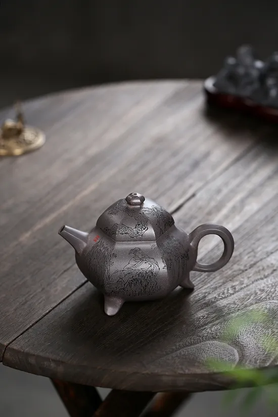 Zisha Teapots: Six-Sided Treasure Tripod | Tianqing clay 5