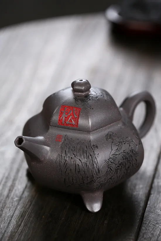 Zisha Teapots: Six-Sided Treasure Tripod | Tianqing clay 7