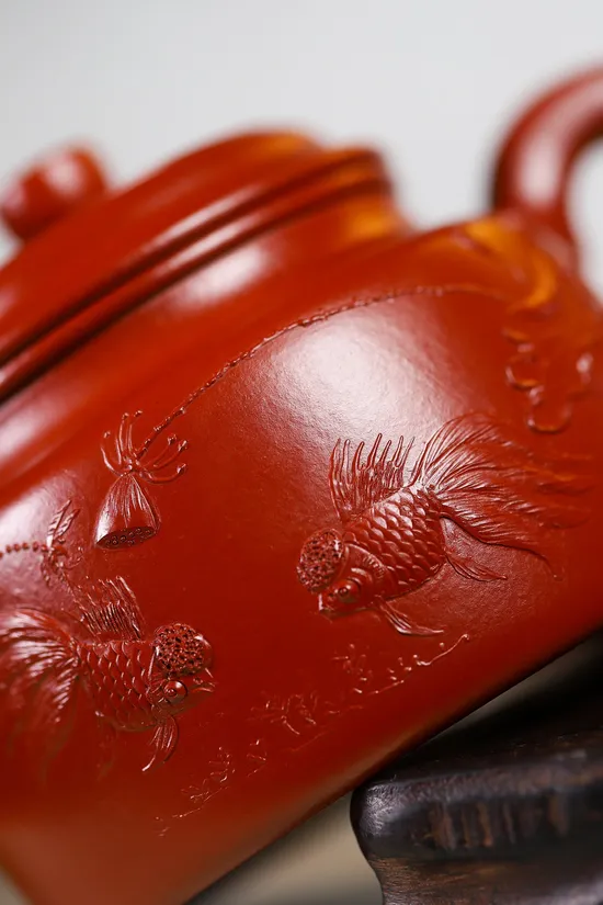 Zisha Teapots: 1970s Da Hong Pao clay | ni-hui goldfish pattern 2