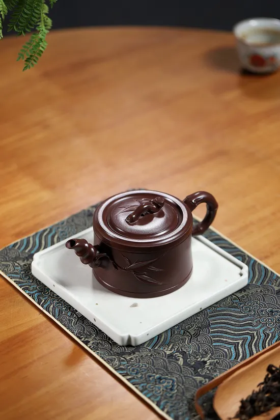 Artisan Yixing Zisha Teapot | Mastercrafted Bamboo Design Clay Teapot 2