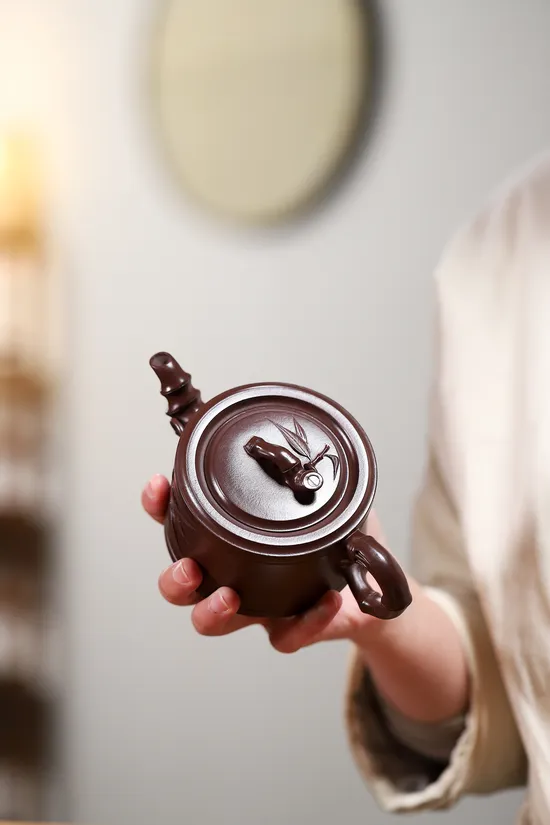 Artisan Yixing Zisha Teapot | Mastercrafted Bamboo Design Clay Teapot 8