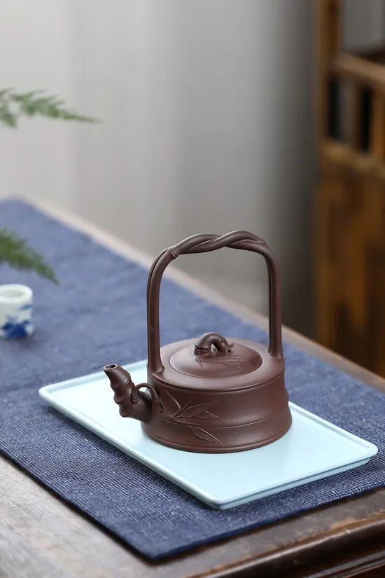 Yixing Zisha Teapot with Bamboo Design | Handmade Purple Clay Artistry 1
