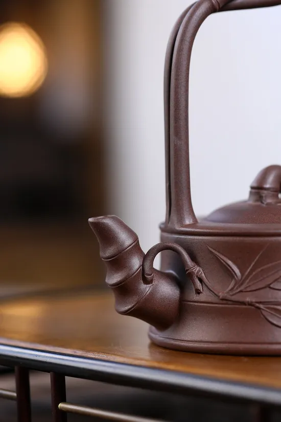 Yixing Zisha Teapot with Bamboo Design | Handmade Purple Clay Artistry 5