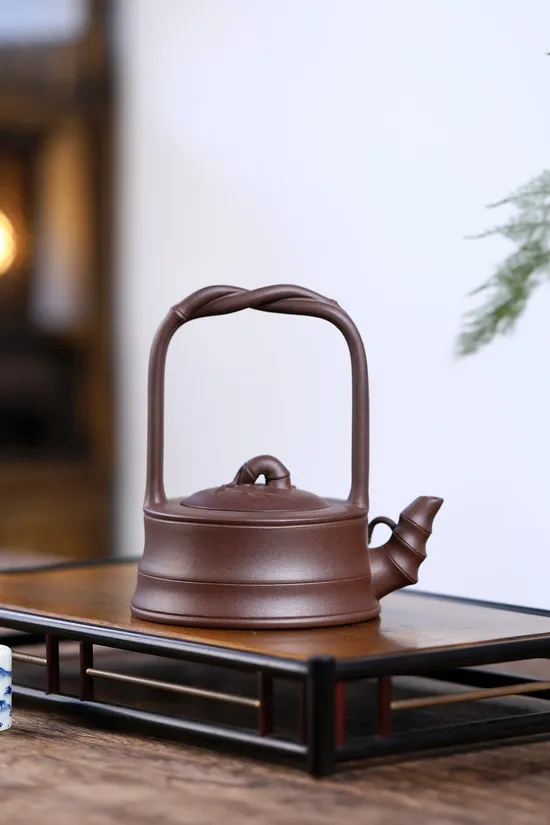 Yixing Zisha Teapot with Bamboo Design | Handmade Purple Clay Artistry 7