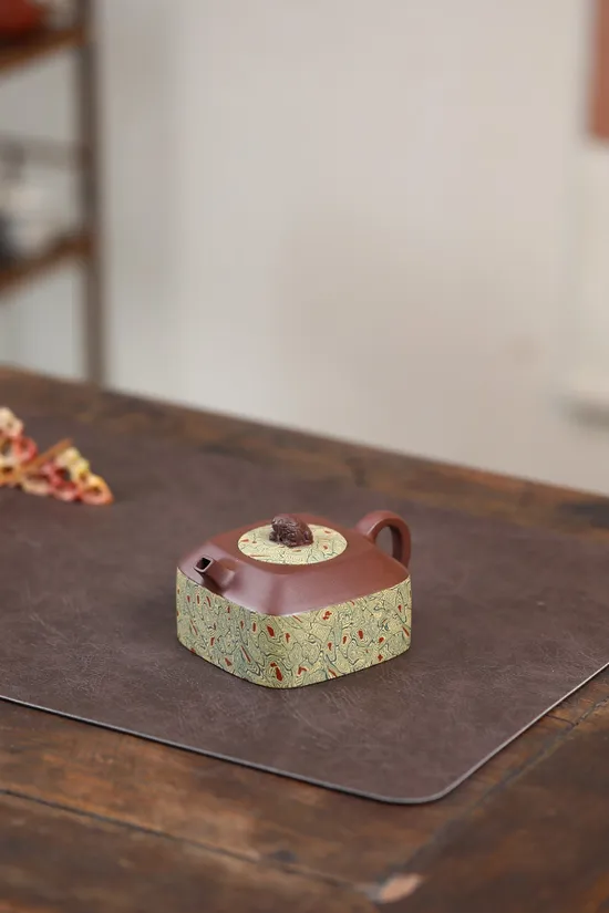 Yixing Clay Teapot Masterpiece: Square Pixiu Design, Handcrafted Artistry 1