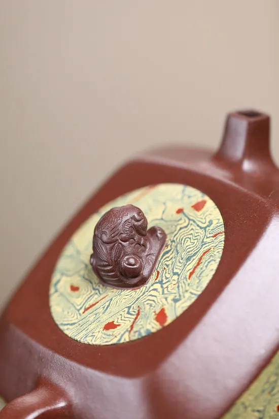 Yixing Clay Teapot Masterpiece: Square Pixiu Design, Handcrafted Artistry 4