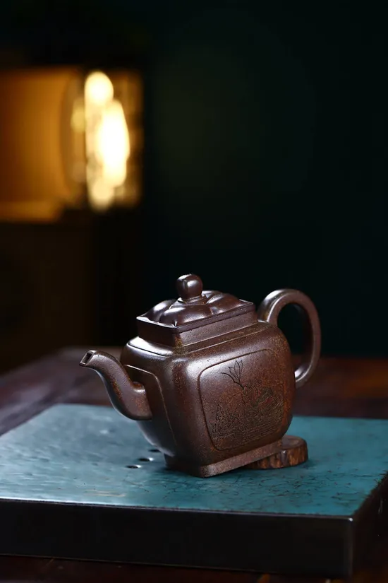 Zisha Teapots: Square Rhombus Flower | ancient dragon kiln wood-fired clay 1