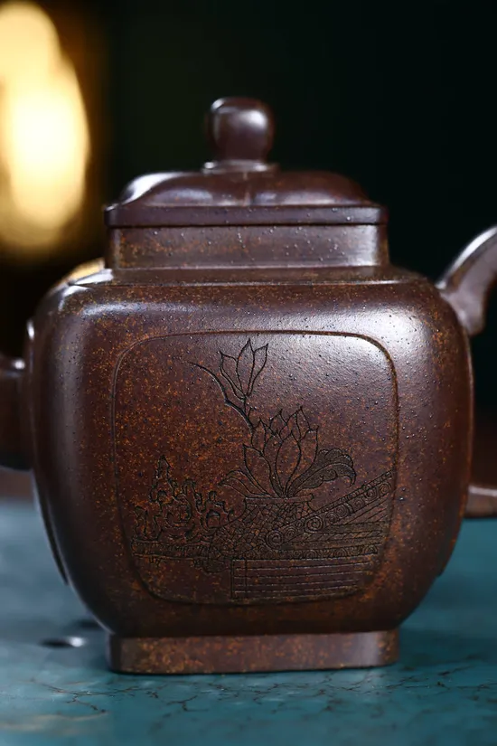 Zisha Teapots: Square Rhombus Flower | ancient dragon kiln wood-fired clay 2