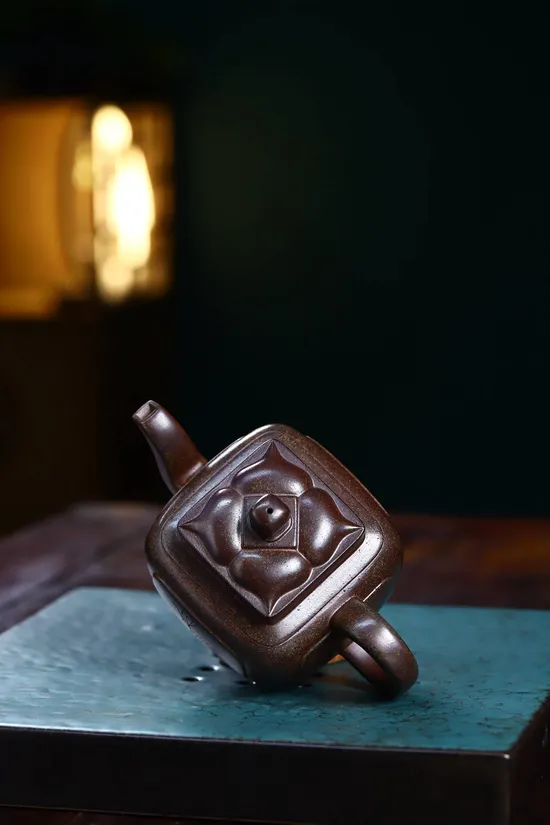 Zisha Teapots: Square Rhombus Flower | ancient dragon kiln wood-fired clay 4
