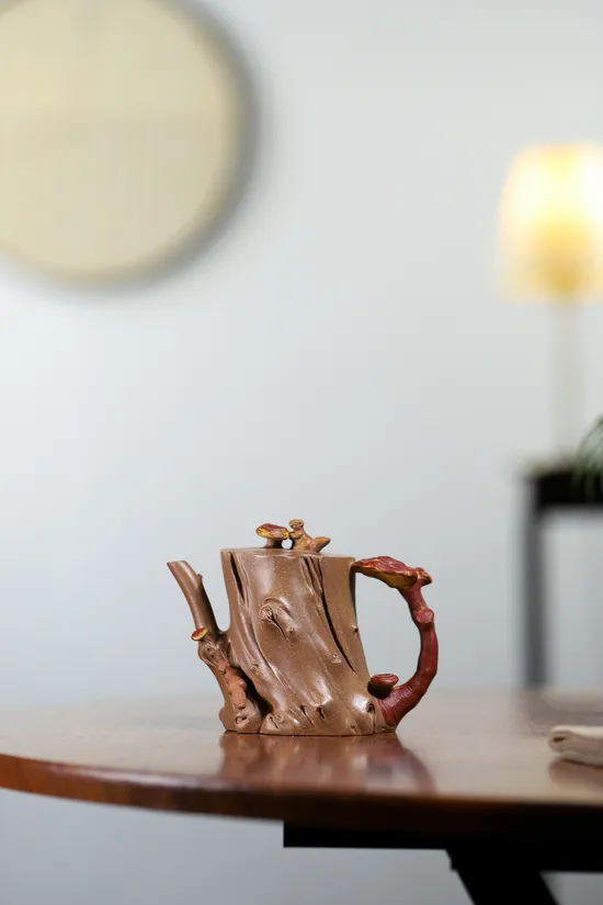 Yixing Zisha Teapot - Yang Junbao Squirrel Lingzhi Stump Artistry 6