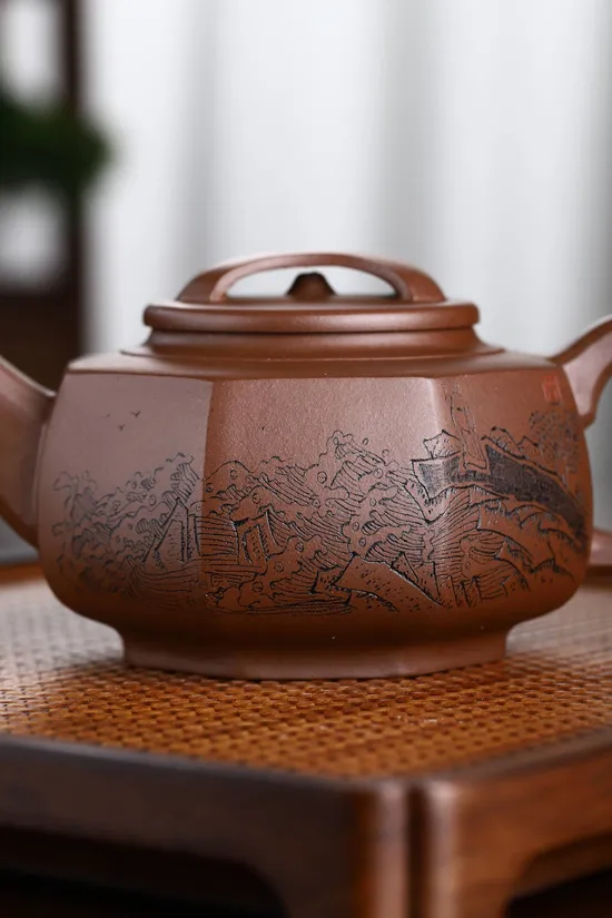 Premium Yixing Zisha Teapot – Handcrafted Artisan Six-Sided Design 5