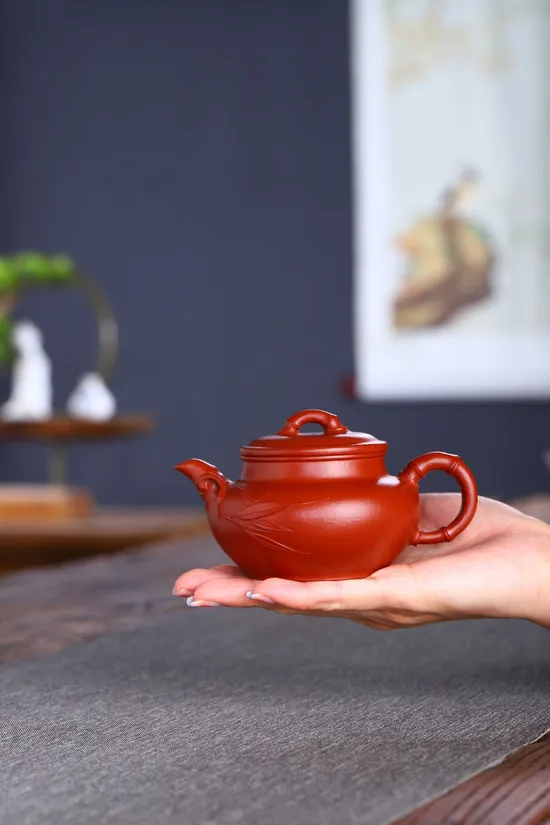 Premium Yixing Zisha Teapot - Handcrafted Bamboo Design Artistry 8
