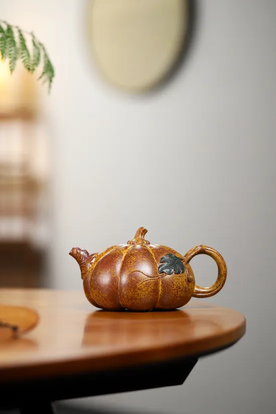 Yixing Zisha Teapot | Handcrafted Pumpkin Design Wood-Fired Ceramic 3