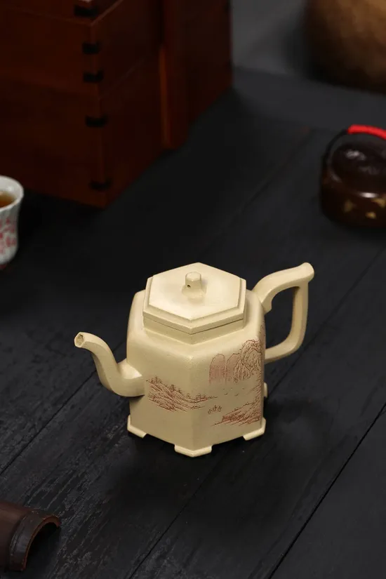 Zisha Teapots: Ben Shan green clay | Six-Sided Teapot 6