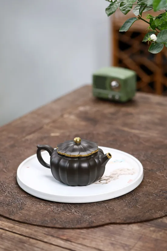 Yixing Teapot | Handcrafted Purple Clay Teapot with Golden Decorations 1