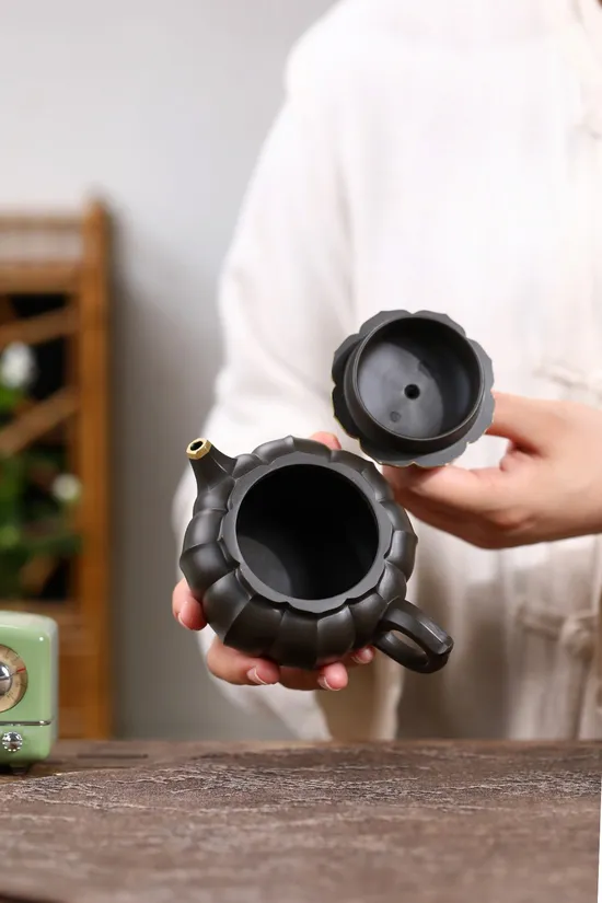Yixing Teapot | Handcrafted Purple Clay Teapot with Golden Decorations 4