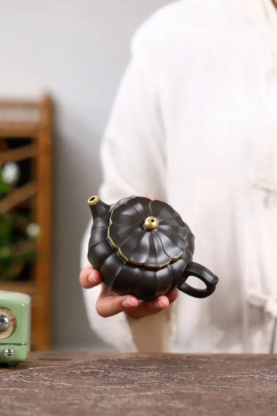 Yixing Teapot | Handcrafted Purple Clay Teapot with Golden Decorations 7